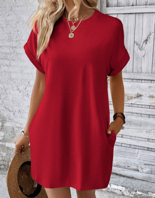 Load image into Gallery viewer, Round Neck Short Sleeve Mini Tee Dress with Pockets
