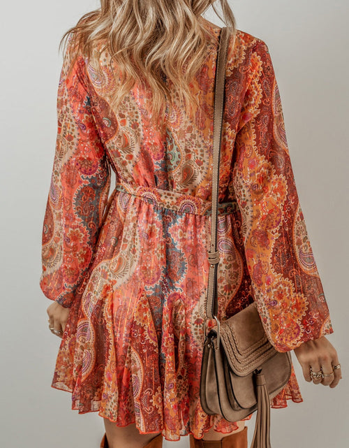 Load image into Gallery viewer, Tied Printed Balloon Sleeve Mini Dress

