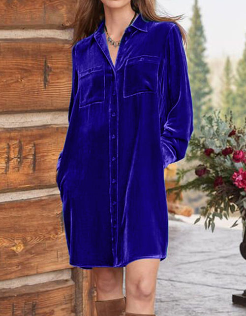 Load image into Gallery viewer, High-Low Button Up Long Sleeve Knee Length Dress
