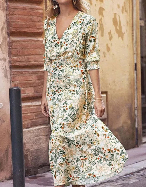 Load image into Gallery viewer, Floral Cutout Flounce Sleeve Dress
