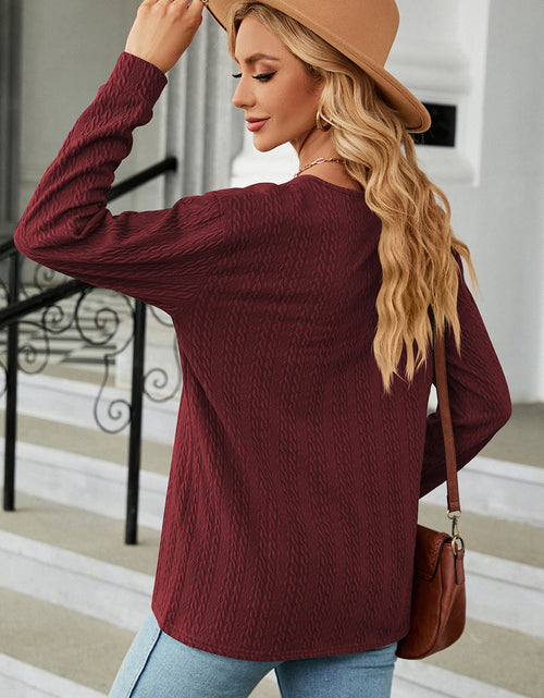 Load image into Gallery viewer, Decorative Button V-Neck Long Sleeve T-Shirt
