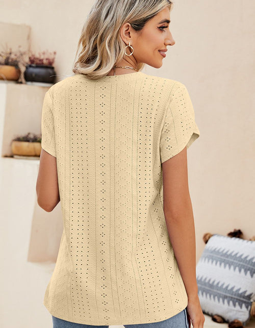Load image into Gallery viewer, Eyelet Petal Sleeve V-Neck Knit Top
