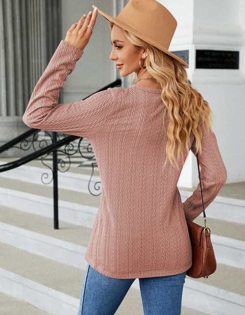 Load image into Gallery viewer, Cable-Knit Long Sleeve V-Neck T-Shirt
