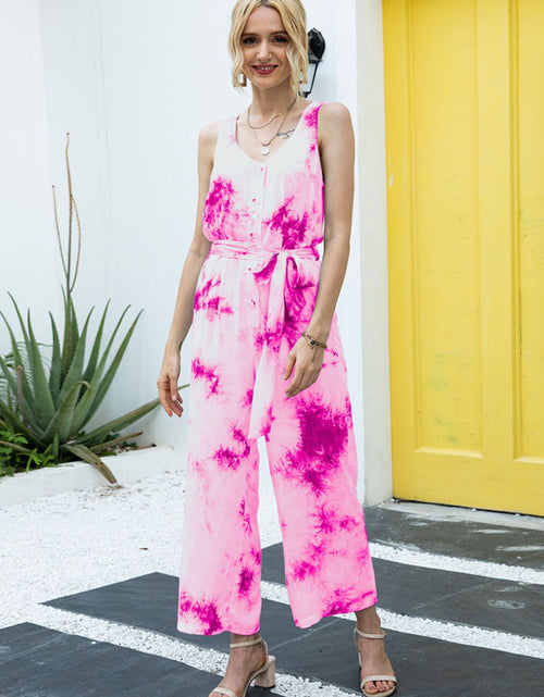 Load image into Gallery viewer, Ivy Lane Tie-Dye Tie Waist Sleeveless Jumpsuit
