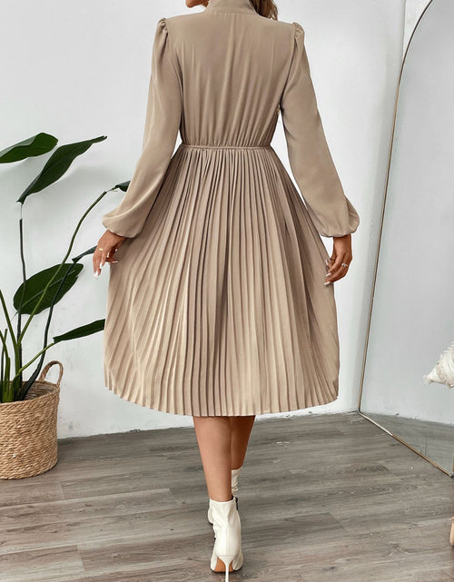 Load image into Gallery viewer, Perfee Pleated Tie Neck Long Sleeve Dress
