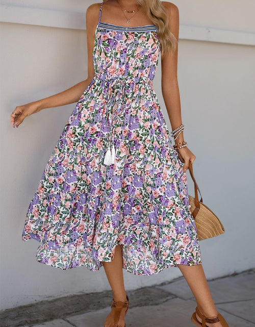 Load image into Gallery viewer, Perfee Decor Button Printed Sleeveless Tiered Midi Dress
