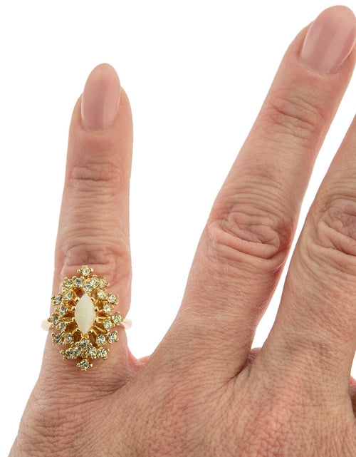 Load image into Gallery viewer, Vintage Ring Genuine Opal with Clear and Ruby Austrian Crystals 18kt Yellow Gold Electroplated by PVD Vintage Jewelry
