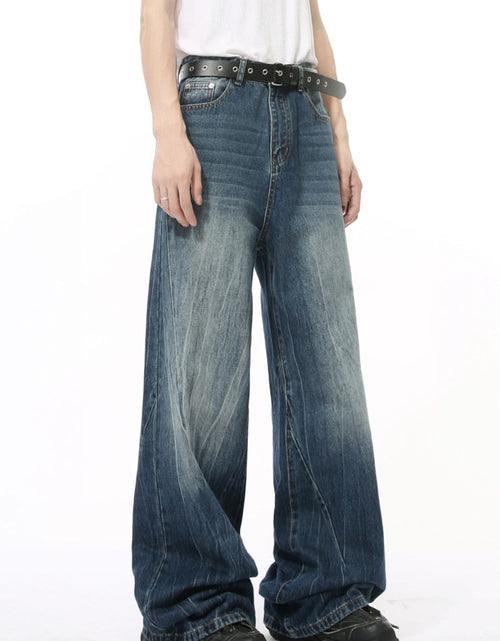 Load image into Gallery viewer, Washed Lightning Pattern Wide Leg Jeans
