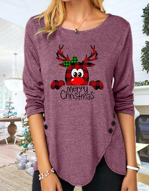 Load image into Gallery viewer, Full Size Reindeer Round Neck Long Sleeve T-Shirt

