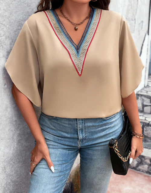 Load image into Gallery viewer, Honey Plus Size V-Neck Flutter Sleeve Blouse
