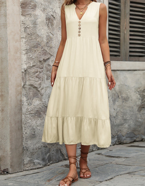 Load image into Gallery viewer, Ivy Lane Decorative Button Notched Sleeveless Dress
