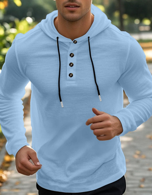 Load image into Gallery viewer, Men's Full Size Drawstring Button Detail Long Sleeve Hoodie Plus Size
