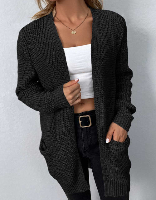 Load image into Gallery viewer, Rib-Knit Open Front Pocketed Cardigan
