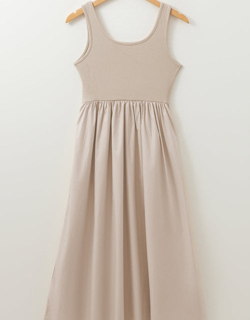 Load image into Gallery viewer, Scoop Neck Ribbed Bodice Sleeveless Midi Tank Dress
