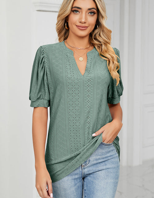 Load image into Gallery viewer, Eyelet Notched Short Sleeve T-Shirt
