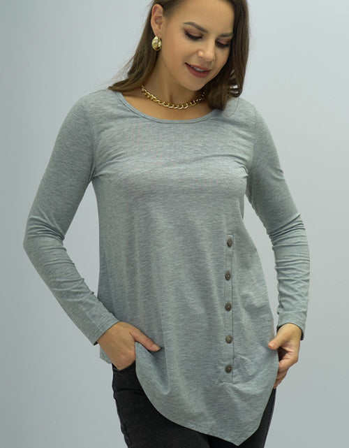 Load image into Gallery viewer, Shiny Buttoned Long Sleeve Round Neck Tee
