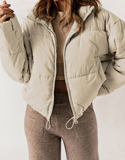 Load image into Gallery viewer, Zip Up Collared Neck Long Sleeve Winter Coat
