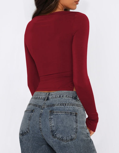Load image into Gallery viewer, Tied Slit Round Neck Long Sleeve T-Shirt

