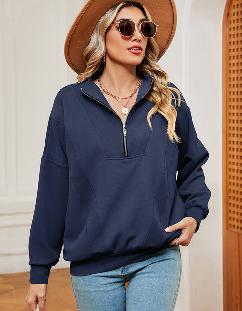 Load image into Gallery viewer, Half Zip Dropped Shoulder Sweatshirt
