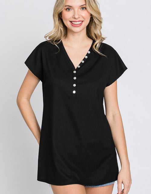 Load image into Gallery viewer, Heimish Full Size Front Button V-Neck Short Sleeve T-Shirt
