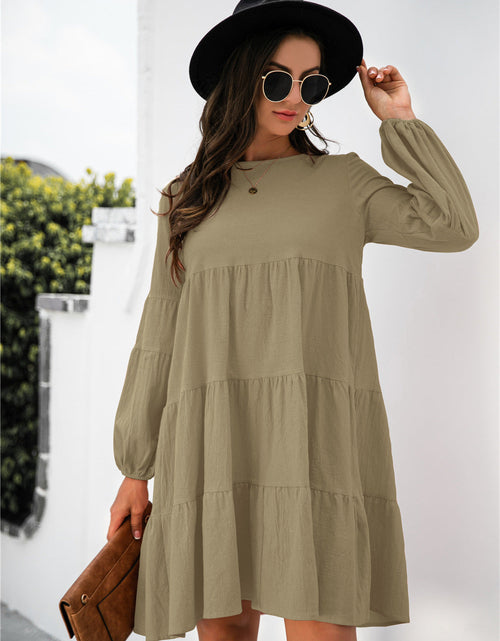 Load image into Gallery viewer, Balloon Sleeve Keyhole Tiered Dress
