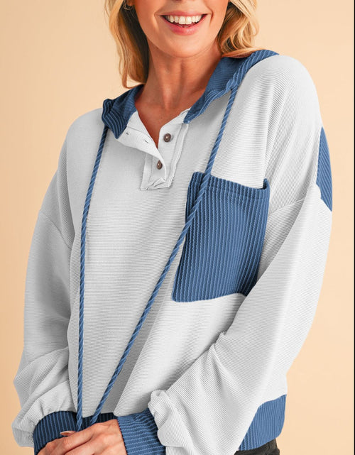 Load image into Gallery viewer, Corded Color Block Drawstring Hoodie
