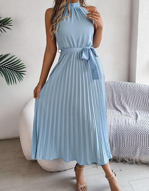 Load image into Gallery viewer, Grecian Neck Tie Waist Pleated Dress
