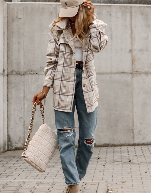 Load image into Gallery viewer, Plaid Removable Hood Button Up Shacket
