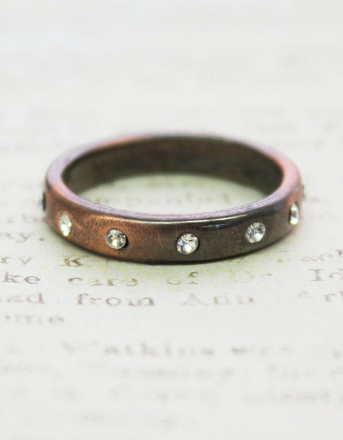 Load image into Gallery viewer, Vintage Jewelry Brushed 18kt White Gold Plated Ring with Clear Crystals Made in the USA by PVD Vintage Jewelry
