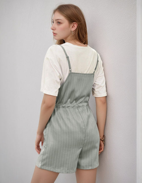 Load image into Gallery viewer, Perfee Drawstring Waist Striped Overalls with Pockets

