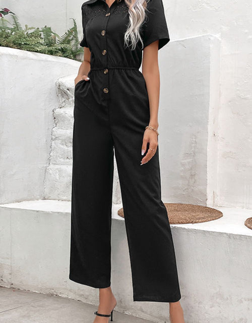 Load image into Gallery viewer, Perfee Collared Neck Short Sleeve Jumpsuit
