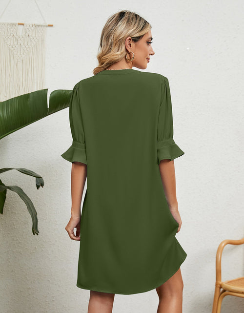 Load image into Gallery viewer, Notched Neck Flounce Sleeve Dress
