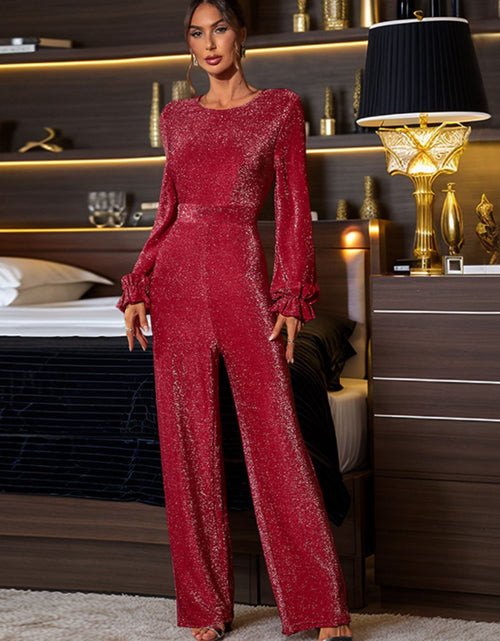 Load image into Gallery viewer, Perfee Cutout Round Neck Long Sleeve Jumpsuit

