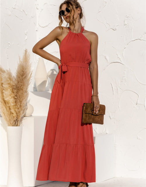 Load image into Gallery viewer, Halter Neck Tie Waist Tiered Maxi Dress
