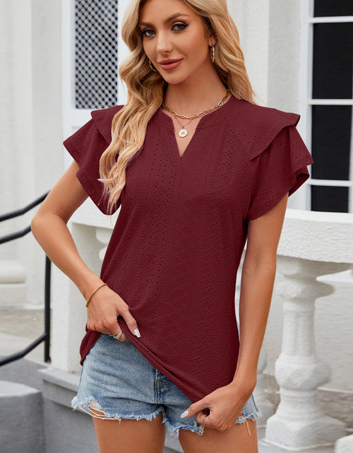Load image into Gallery viewer, Eyelet Notched Short Sleeve T-Shirt
