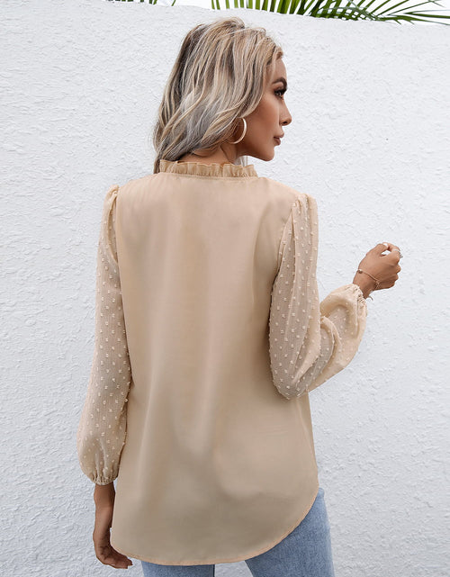 Load image into Gallery viewer, Ivy Lane Swiss Dot Frill Trim Puff Sleeve Blouse
