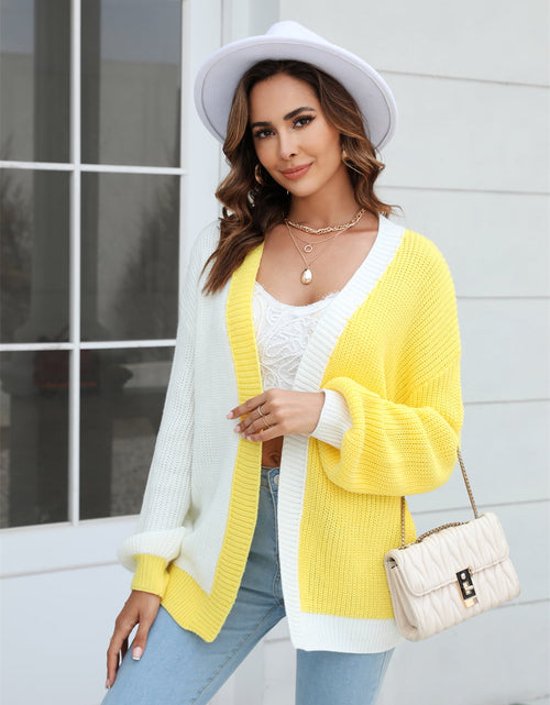 Load image into Gallery viewer, Angel Wings Open Front Contrast Color Balloon Sleeve Cardigan
