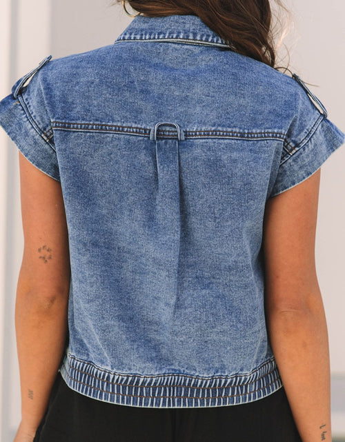 Load image into Gallery viewer, Button Up Cap Sleeve Denim Jacket
