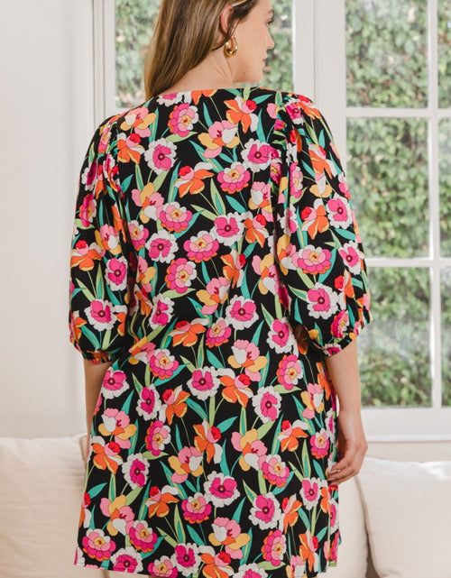 Load image into Gallery viewer, ODDI Full Size Floral Puff Sleeve Mini Dress
