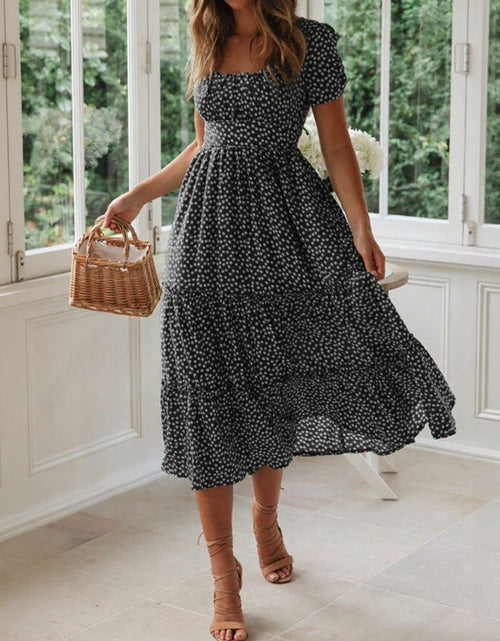 Load image into Gallery viewer, Printed Square Neck Short Sleeve Midi Dress
