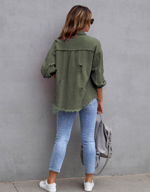 Load image into Gallery viewer, Distressed Drop Shoulder Denim Jacket
