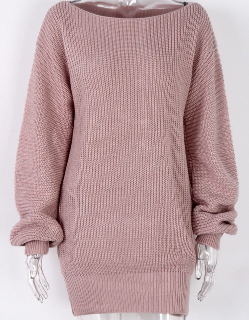 Load image into Gallery viewer, Boat Neck Long Sleeve Mini Sweater Dress

