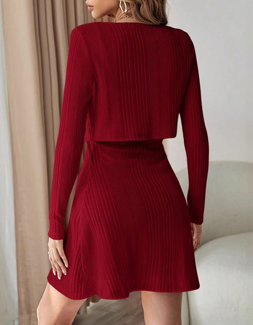 Load image into Gallery viewer, Ribbed Long Sleeve Cropped Cardigan and Cami Dress Set
