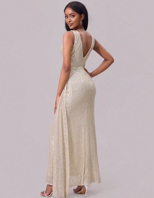 Load image into Gallery viewer, Slit Sequin Surplice Sleeveless Maxi Dress
