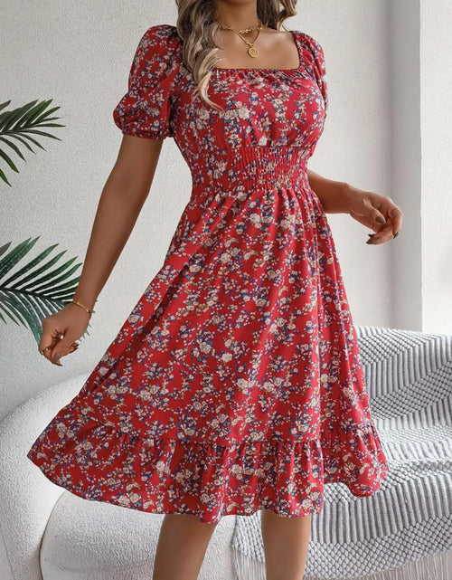 Load image into Gallery viewer, Ruffled Hem Floral Puff Sleeve Dress
