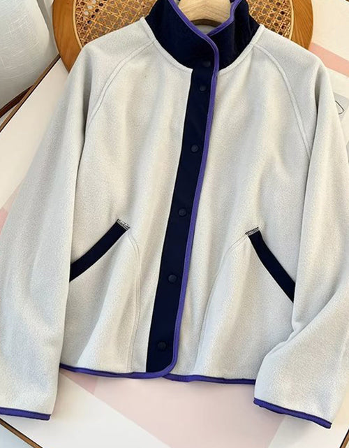 Load image into Gallery viewer, Double Take Snap Down Contrast Fleece Jacket with Pockets
