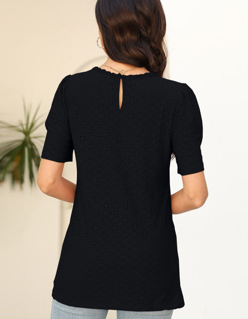 Load image into Gallery viewer, Eyelet Round Neck Short Sleeve T-Shirt
