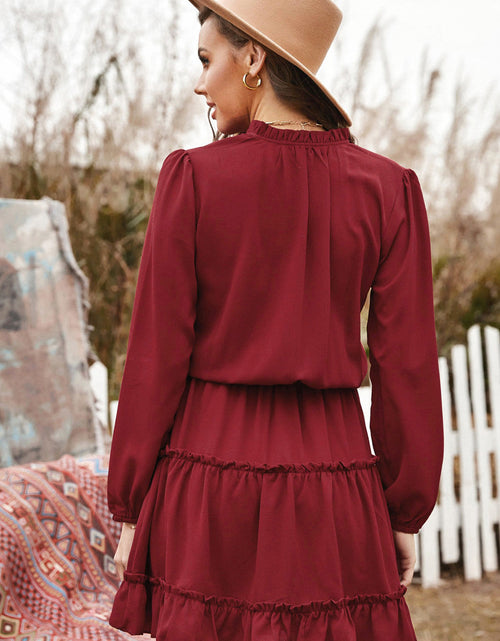 Load image into Gallery viewer, Tied Frill Trim Puff Sleeve Mini Dress
