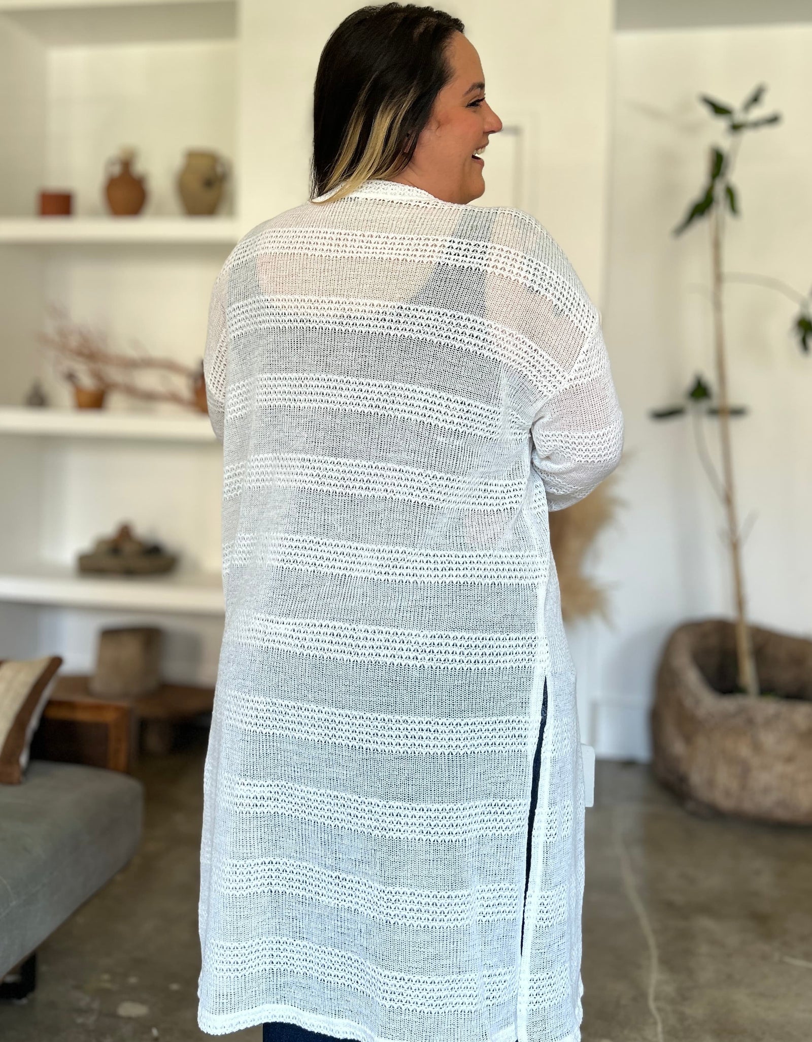 Double Take Full Size Open Front Longline Cardigan