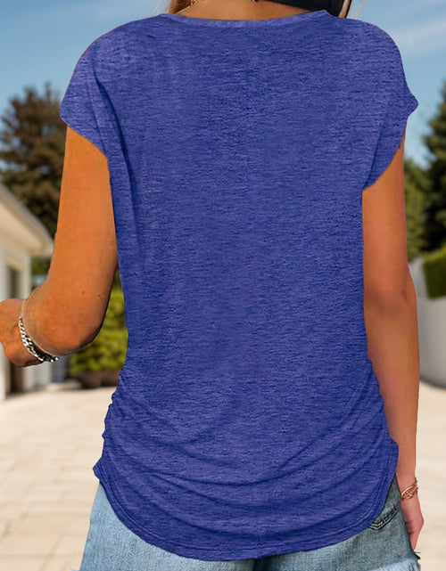 Load image into Gallery viewer, Full Size Half Zip Cap Sleeve T-Shirt
